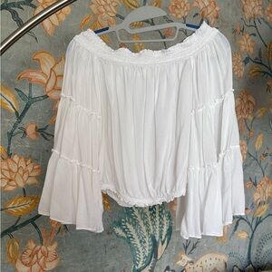 Free People Ivory Textured Off-Shoulder Top